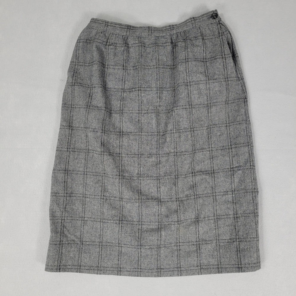 Vintage Pendleton Skirt Women's 14 Grey Plaid Straight Pure Virgin Wool USA MADE
